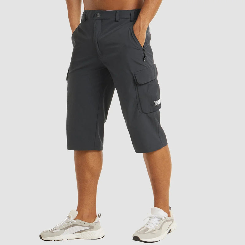 Men's Knee-Length Cargo Shorts with Side Pockets and Zip Closure