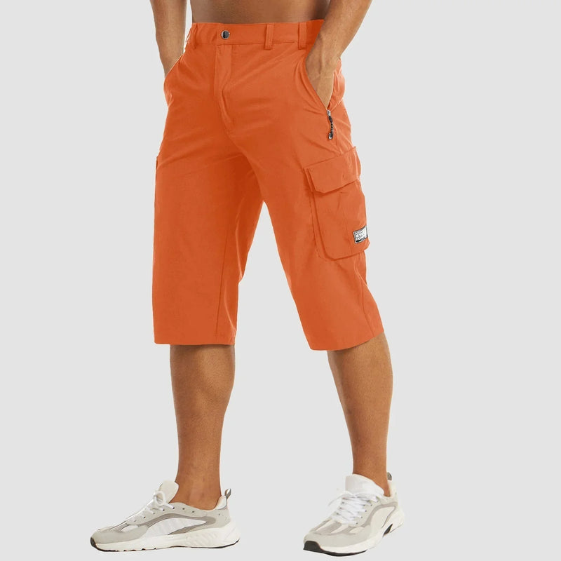 Men's Knee-Length Cargo Shorts with Side Pockets and Zip Closure