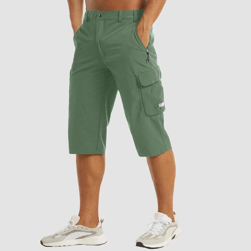 Men's Knee-Length Cargo Shorts with Side Pockets and Zip Closure