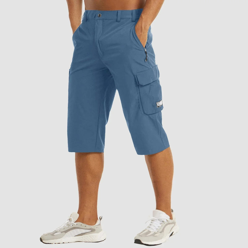Men's Knee-Length Cargo Shorts with Side Pockets and Zip Closure