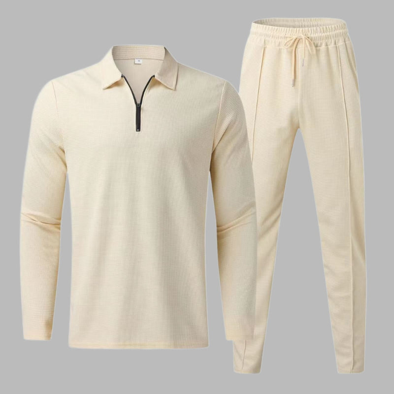 Men's Long Sleeve Polo Shirt and Sweatpants Set