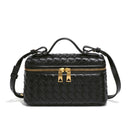 Women's Woven Box Handbag with Top Handle and Gold Zip Detailing