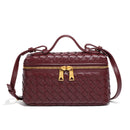 Women's Woven Box Handbag with Top Handle and Gold Zip Detailing