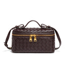 Women's Woven Box Handbag with Top Handle and Gold Zip Detailing