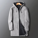 Men's Long Hooded Fleece Jacket with Zip Closure and Drawstring Hood