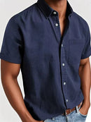 Men's Short Sleeve Button-Down Shirt with Chest Pocket and Classic Fit