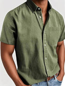 Men's Short Sleeve Button-Down Shirt with Chest Pocket and Classic Fit