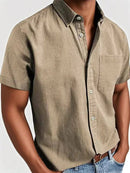 Men's Short Sleeve Button-Down Shirt with Chest Pocket and Classic Fit