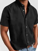 Men's Short Sleeve Button-Down Shirt with Chest Pocket and Classic Fit