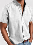 Men's Short Sleeve Button-Down Shirt with Chest Pocket and Classic Fit