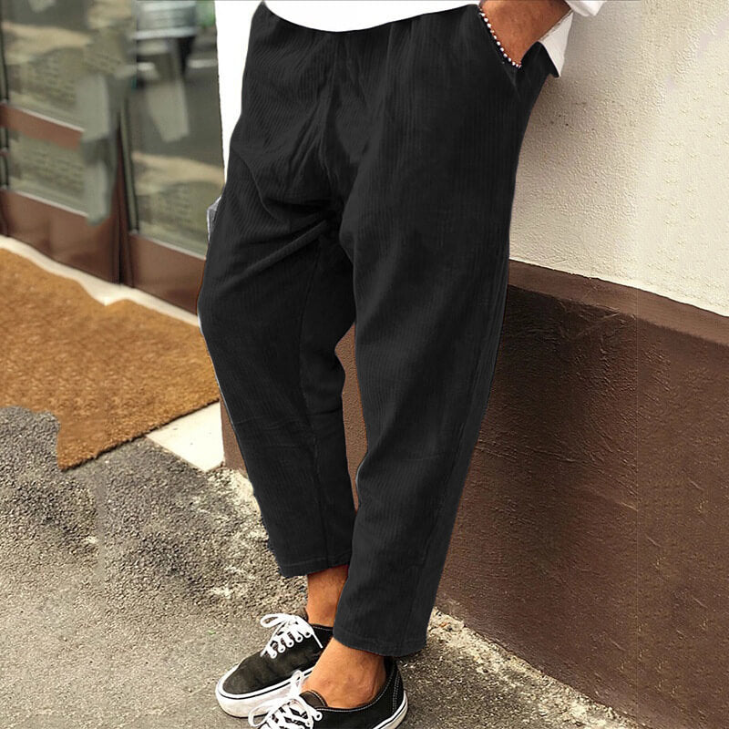 Men's Loose Fit Corduroy Trousers Casual Ankle Length Relaxed Style