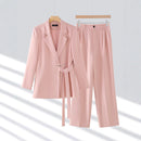 Women's Two-Piece Belted Suit Set with Tailored Fit Blazer