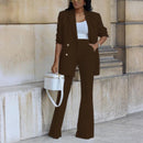 Women’s Two-Piece Suit Set with Double-Breasted Blazer and Flared Pants