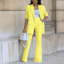 Women’s Two-Piece Suit Set with Double-Breasted Blazer and Flared Pants
