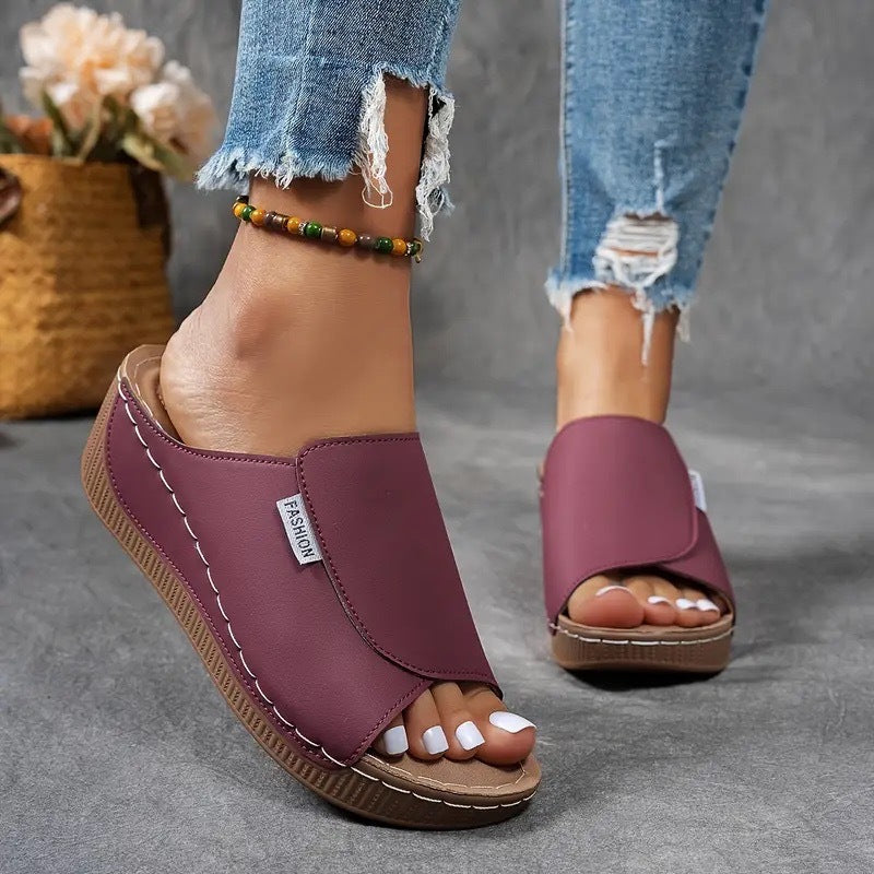 Women's Slip-On Wedge Sandals with Open Toe