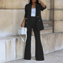 Women’s Two-Piece Suit Set with Double-Breasted Blazer and Flared Pants