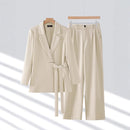 Women's Two-Piece Belted Suit Set with Tailored Fit Blazer