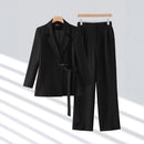 Women's Two-Piece Belted Suit Set with Tailored Fit Blazer