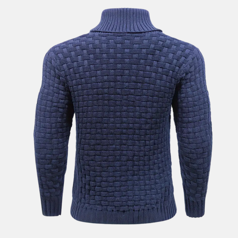 Men’s Textured Knit Jumper with Shawl Collar and Button Detail