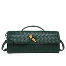 Women's Woven Shoulder Handbag with Top Handle and Flap Closure