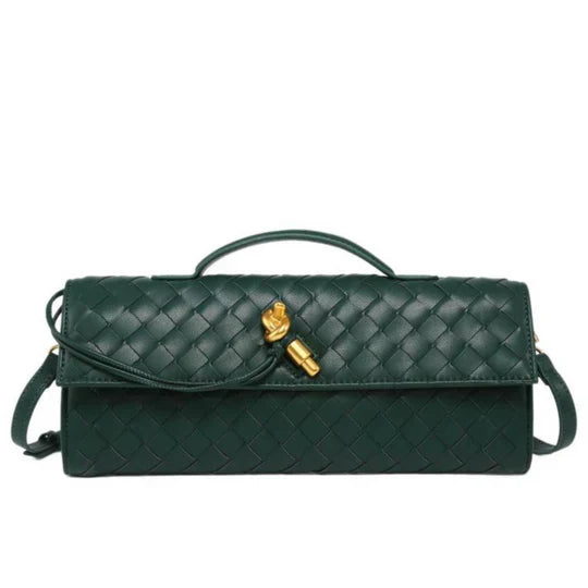 Women's Woven Shoulder Handbag with Top Handle and Flap Closure