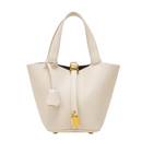 Women's Structured Top Handle Handbag with Gold Lock Accent Detail