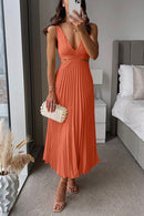 Elegant V-Neck Pleated Skirt Dress for Women