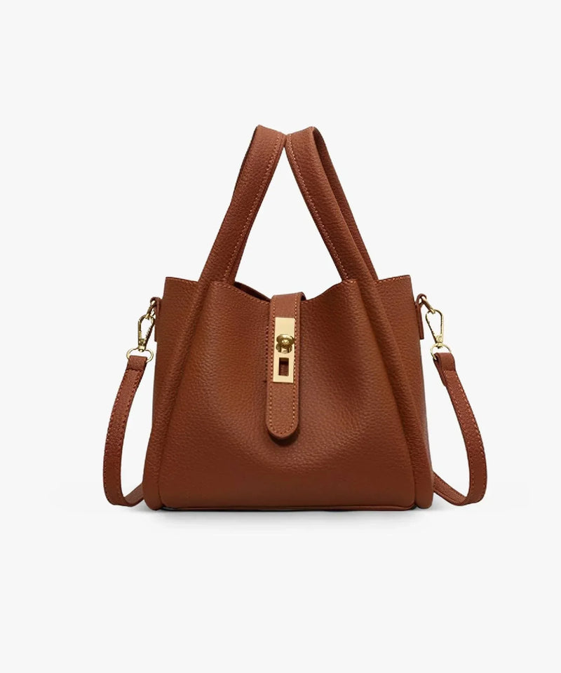 Women's Structured Handbag with Top Handles and Gold-Tone Hardware
