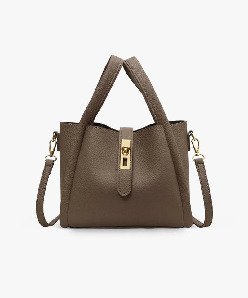Women's Structured Handbag with Top Handles and Gold-Tone Hardware