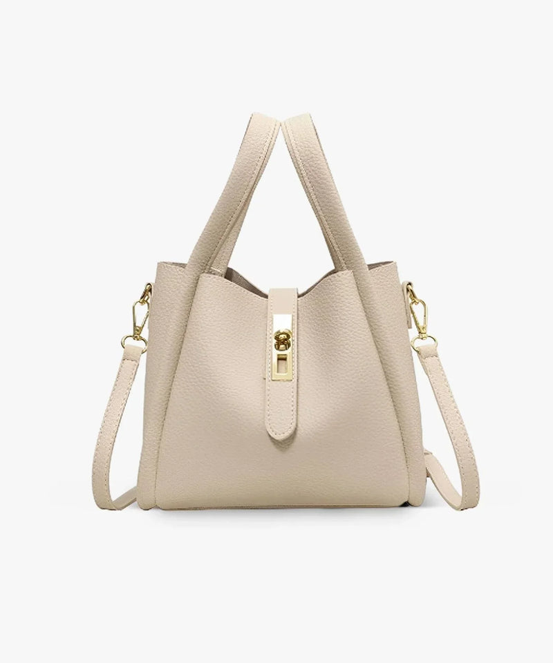 Women's Structured Handbag with Top Handles and Gold-Tone Hardware
