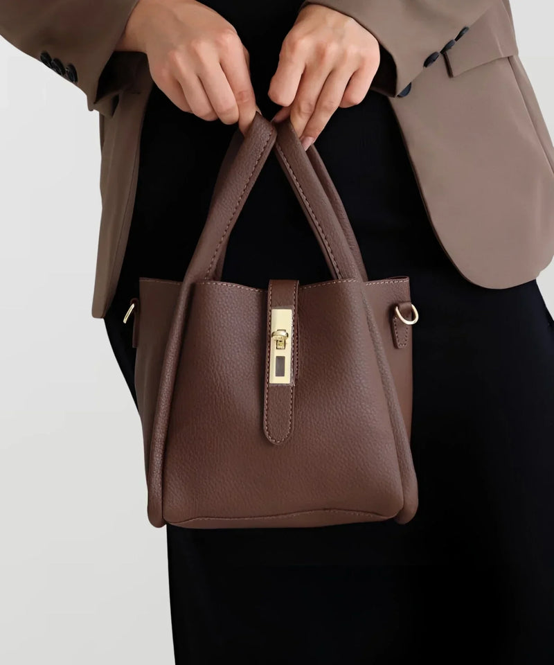Women's Structured Handbag with Top Handles and Gold-Tone Hardware