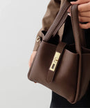 Women's Structured Handbag with Top Handles and Gold-Tone Hardware