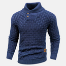 Men’s Textured Knit Jumper with Shawl Collar and Button Detail