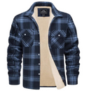 Men's Checked Bomber Jacket with Warm Lining and Snap Pockets