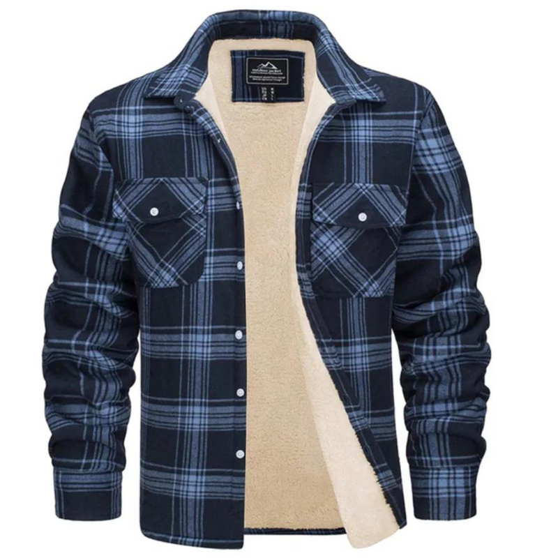 Men's Checked Bomber Jacket with Warm Lining and Snap Pockets