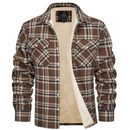 Men's Checked Bomber Jacket with Warm Lining and Snap Pockets