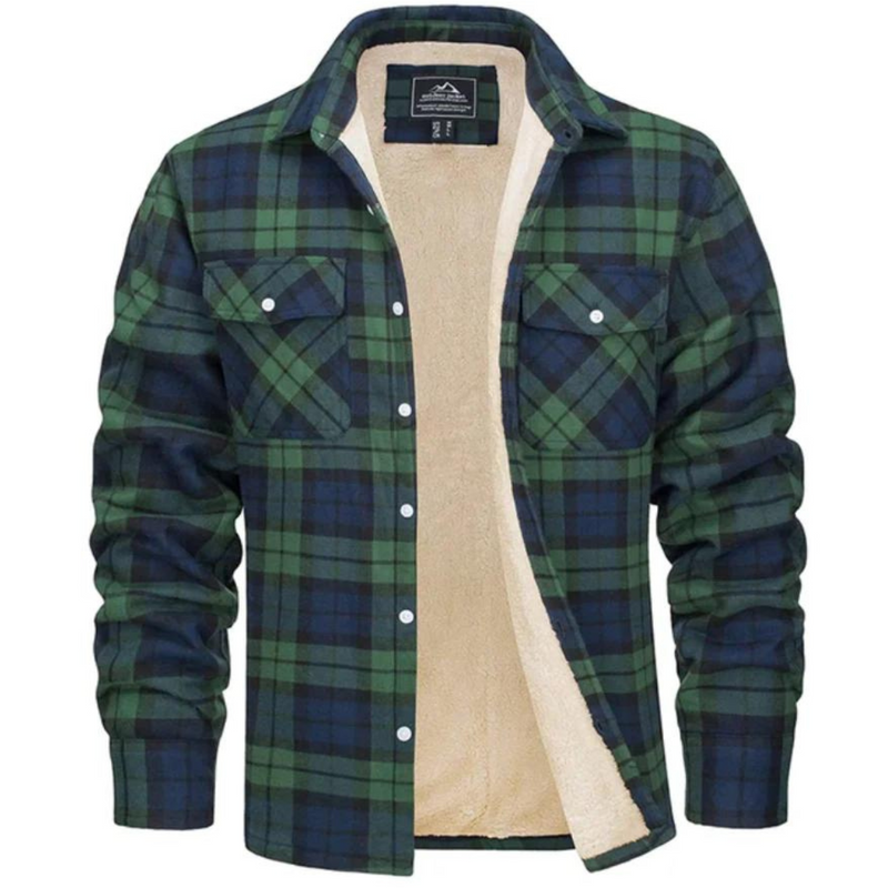 Men's Checked Bomber Jacket with Warm Lining and Snap Pockets