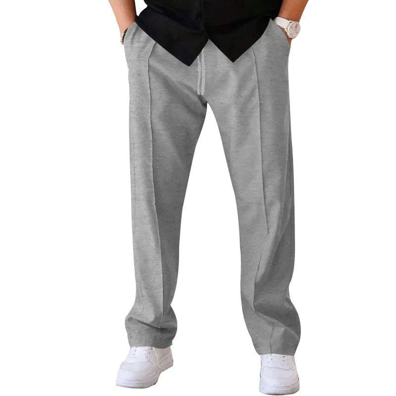 Men's Loose Fit Straight Trousers with Adjustable Drawstring Waist