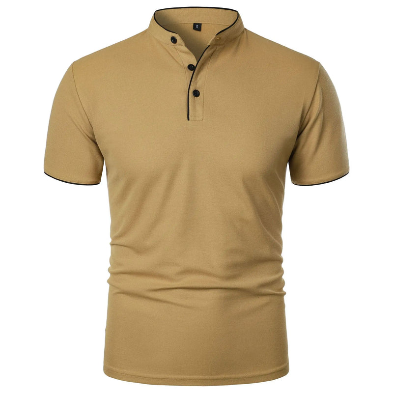 Men's Casual Short Sleeve Polo Shirt with Mandarin Collar Design