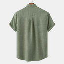 Men's Short-Sleeve Stand Collar Shirt with Front Chest Pocket