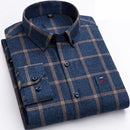 Men's Long Sleeve Checkered Shirt with Button Down Collar