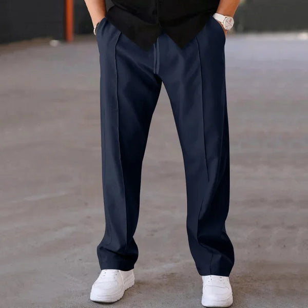Men's Loose Fit Straight Trousers with Adjustable Drawstring Waist