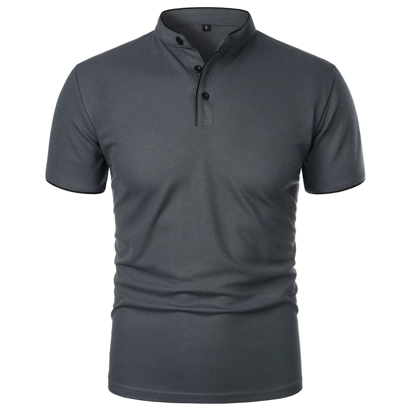 Men's Casual Short Sleeve Polo Shirt with Mandarin Collar Design