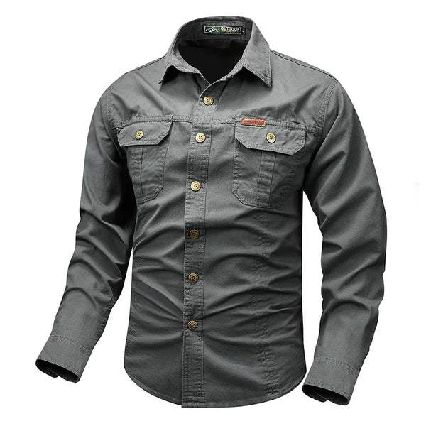 Men's Long-Sleeve Button-Front Shirt with Classic Collar Style