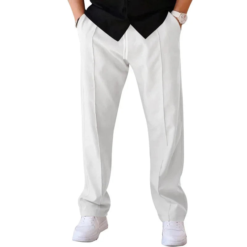 Men's Loose Fit Straight Trousers with Adjustable Drawstring Waist