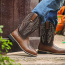 Men’s Western Cowboy Boots Embroidered Mid-Calf Classic Square Toe