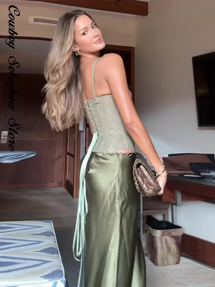 Women's Two-Piece Corset Top and Fitted Maxi Skirt Set