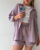 Women's Two-Piece Shorts Set with Button-Down Shirt