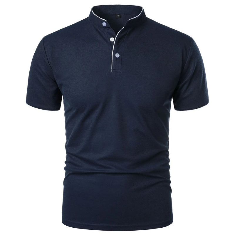 Men's Casual Short Sleeve Polo Shirt with Mandarin Collar Design