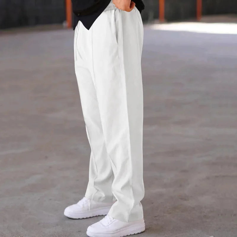 Men's Loose Fit Straight Trousers with Adjustable Drawstring Waist